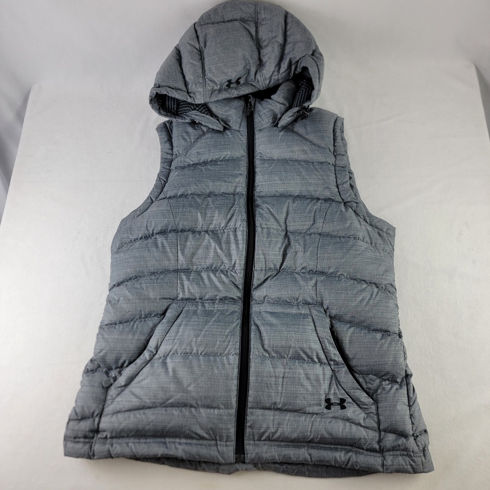 Under Armour ColdGear Infrared 700 Down Puffer Vest Hooded Grey Mens Medium